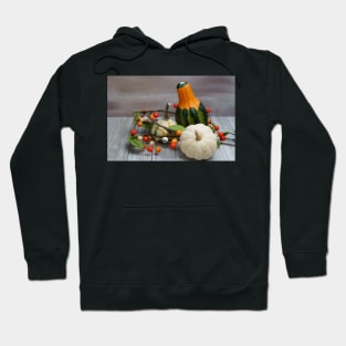 Fall background of Pumpkins and fall decor with copy space Hoodie